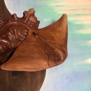 Wood carved stingray sculpture